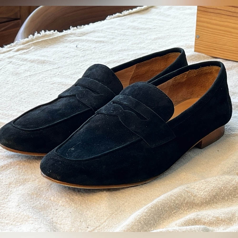 Quince Black Suede Penny Loafers